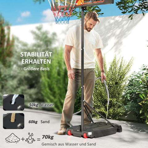 Rootz Children's Basketball Basket - Outdoor Basket - Adjustable Hoop - Height 210-260 cm, Mobile with Wheels, Red - 82cm x 2cm x 53cm