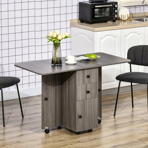 Rootz Folding Dining Table - Kitchen Table - Space-Saving - 2 Shelves & 2 Drawers - 120cm x 60cm x 76.5cm - Grey