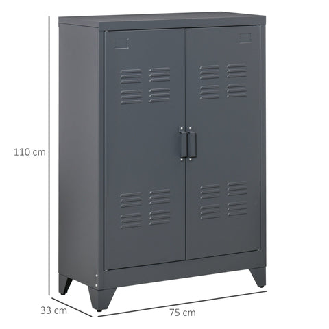 Rootz Metal Storage Cabinet Wardrobe - File Cabinet - Office Cabinet - Industrial Style - Adjustable Shelves - 75cm x 33cm x 110cm