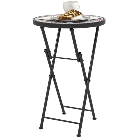 Rootz Mosaic Garden Table - Foldable Terrace Table - Outdoor Side Table - Space-Saving Design - Ø35.5 x 55H cm