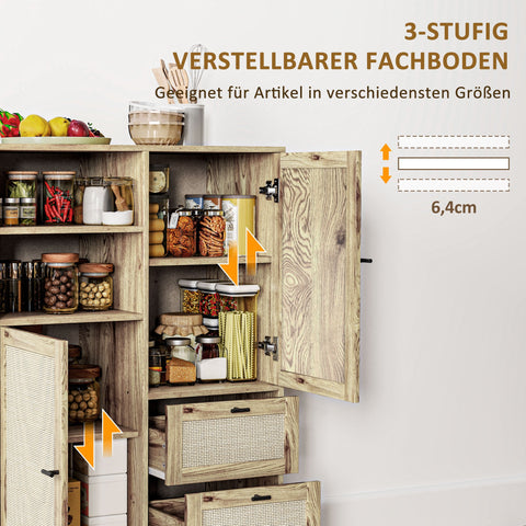 Rootz Storage Cabinet - Flexible Chest - Drawers - Adjustable Shelves - Rattan Doors - Easy Cleaning - 80W x 40D x 120H cm