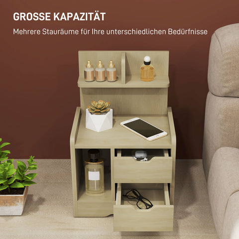 Rootz Bedside Table with 2 Drawers - Nightstand - Side Table - Versatile Storage - 40x30x60 cm Brown