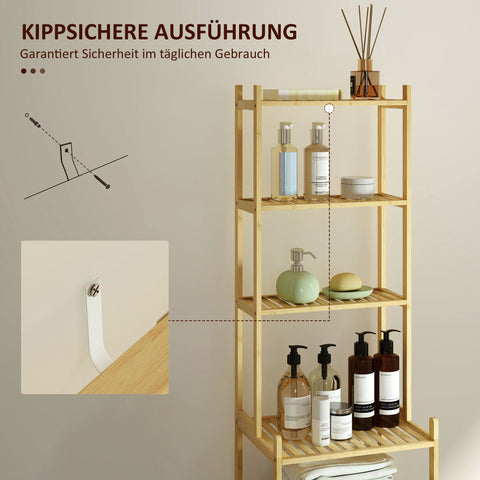Rootz 7 Level Bathroom Shelf - Bamboo Shelf - Waterproof Storage - Robust Design - 44cm x 33cm x 180cm