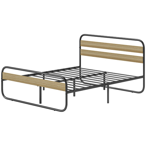 Rootz Industrial Steel Double Bed - Metal Frame - BrownLook - Weight Capacity 320kg - 162cm x 206cm x 100cm