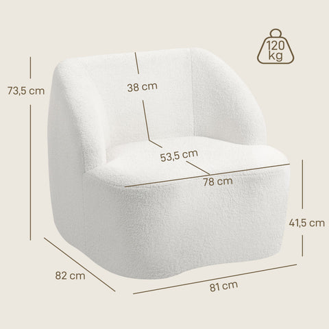 Rootz White Modern Armchair - Cozy Upholstered Chair - Fleece Padding Sofa - Ultimate Comfort - 81cm x 82cm x 73.5cm