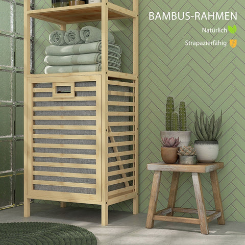 Rootz Bamboo Bathroom Cabinet - Slim Storage Unit - Tilting Laundry Hamper - Natural Finish - 44cm x 33cm x 160cm