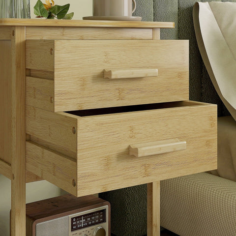Rootz Nordic Bedside Tables Set - Nightstands Pair - 2 Drawer Nightstands - Spacious Bottom Shelf - Bamboo Frame - Lacquered Surface - 40cm x 34cm x 60cm