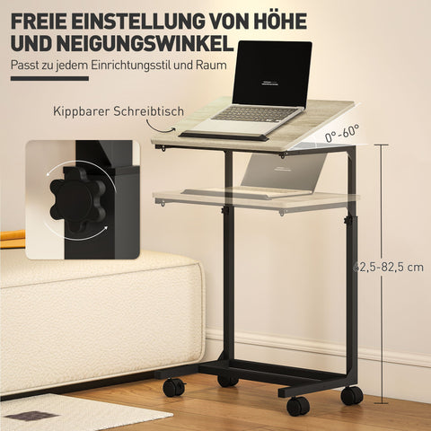 Rootz Adjustable Side Table - Bedside Table - Desk - Height Adjustable - Metal Frame - 55cm x 36cm x 62.5-82.5cm