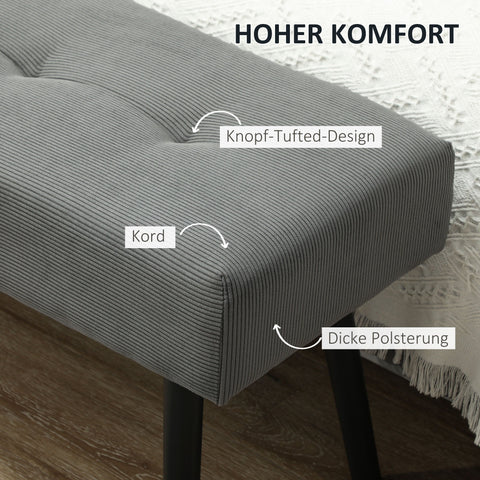 Rootz Upholstered Bench - Shoe Bench - Bedroom Seating - Maximum Comfort - 100 x 36 x 45 cm - Grey