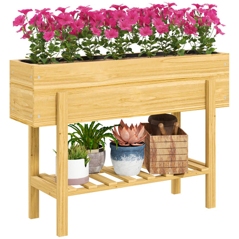 Rootz Wooden Flower Box - Raised Planter - Garden Bed - Fleece Lining - Healthy Soil - 100 x 30 x 70.5 cm