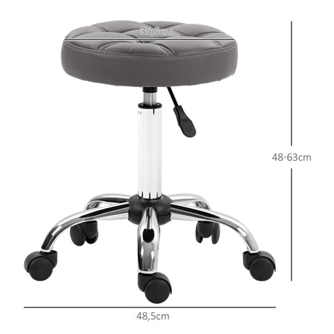 Rootz Swivel Salon Stool - Rolling Seat - Adjustable Height - Faux Leather - Comfortable Padding - 35.5cm x 63cm - Gray