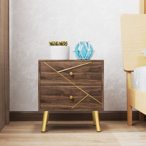 Rootz Rome Bedside Table - Side Table - Nightstand - 2 Drawers for Ample Storage - 45 x 35 x 50 cm - Brown Wood Grain