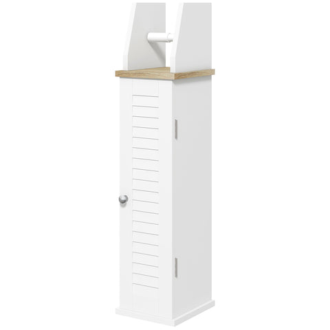 Rootz Bathroom Toilet Paper Holder - Cabinet Organizer - Space-Saver - Height Adjustable Shelf - White - Brown,18 x 20 x 80 cm