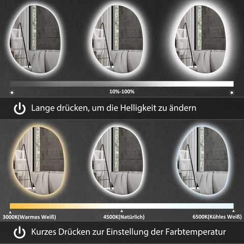 Rootz Asymmetrical Bathroom LED Mirror - LED Vanity Mirror - Illuminated Mirror - Anti-Fog - 70cm x 50cm - Elevate Bathroom Ambience Instantly