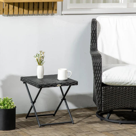 Rootz Polyrattan Balcony Table - Garden Table - Foldable - Steel Frame - Easy To Clean - Black - 40x40x40 cm