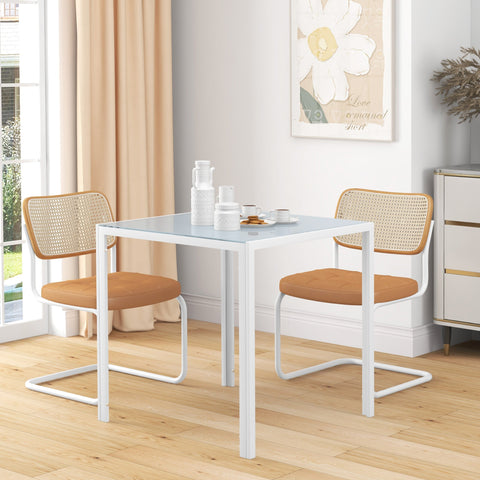 Rootz Square Dining Table for 4 - Kitchen - Dining Room - Tempered Glass Top - 75cm x 75cm x 75cm - Modern Style