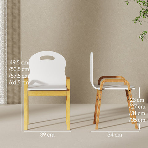 Rootz Children's Wooden Chair Set - Kids Adjustable Chairs - Toddler Seating - Ergonomic Support - Non-Slip, White, 39x34x49.5-61.5cm, 2 Pieces