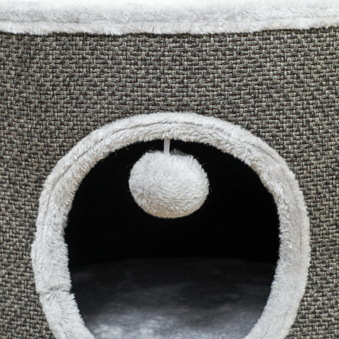 Rootz Cat Cave - 2 Tier Cat House - Plush Cushion - Sisal Scratching - Soft & Cozy Retreat - Ø40 x 30H cm - Grey
