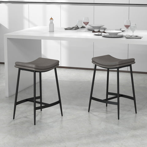 Rootz Set of 2 Bar Stools - Breakfast Bar Chairs - Counter Stools - Padded Comfort Seats - Industrial Style, 120kg Capacity, 48.5x38.5x68.5cm, Grey