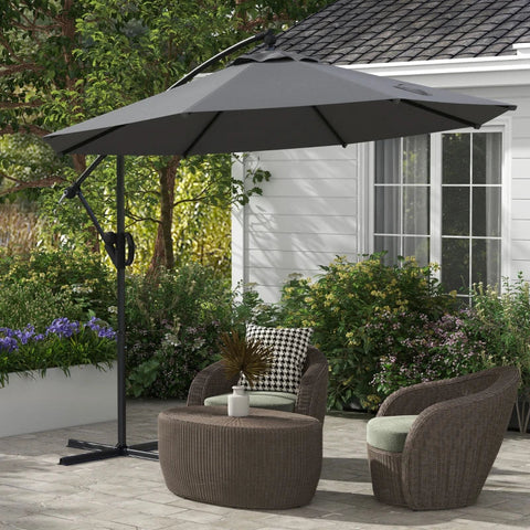 Rootz Cantilever Parasol - Including Cross Base - Sun Protection - Umbrella Roof - Polyester Fabric - Aluminum Frame - Gray - 293 x 293 x 260 cm