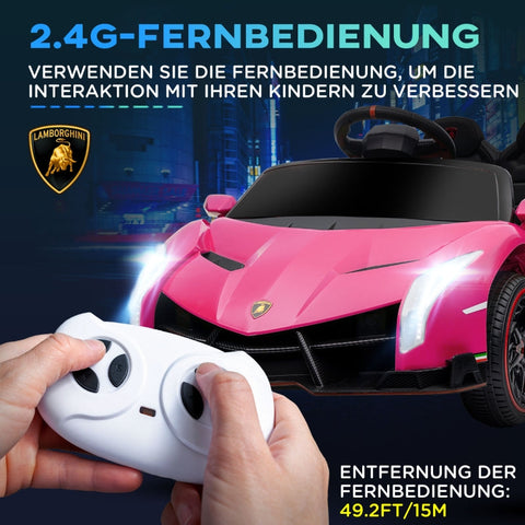 Rootz Electric Children's Car - Licensed Lamborghini Veneno - Kids Ride-On Car - Wing Doors - Music Player - Remote Control - 111cm x 61cm x 45cm - Pink