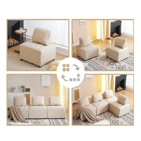 Rootz Modular Living Room Sofa - Sectional Couch - Convertible Seating - Soft Teddy Velvet - 76L x 73W x 76H cm