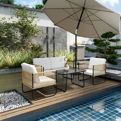 Rootz Garden Furniture Set 4-Part - Outdoor Seating Set - Patio Furniture - Robust Steel Frame - Sofas, Armchairs & Table - 110x61x63cm, 56x61x63cm, 80x50x43cm