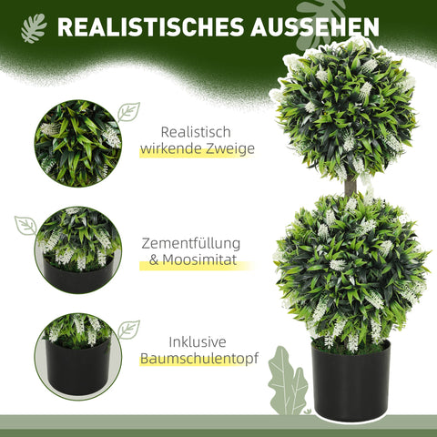 Rootz 2 Set Artificial Plants - Fake Lavender Trees - UV-Resistant Houseplant - Low Maintenance - 70cm x 15cm x 12.8cm