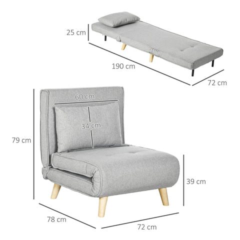 Rootz Folding Sofa Bed - Lounge Chair - Relaxation Chair - Ultimate Comfort - 72 x 78 x 79 cm - Light Gray Linen Look