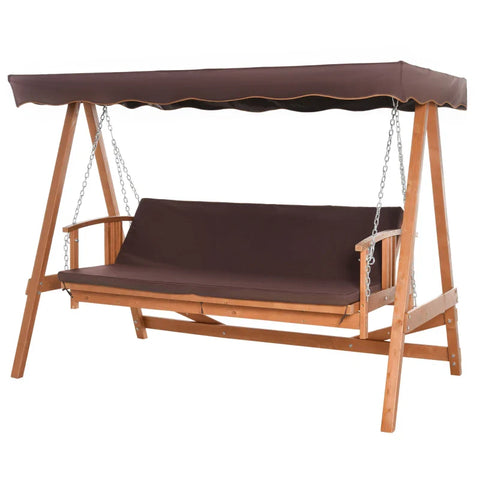 Rootz Hollywood Swing - Real Wood Garden Swing - Swing Bench - Reclining Function - Made Of Fir Wood - For 3 People - Natural + Brown - 235L x 130W x 180H cm