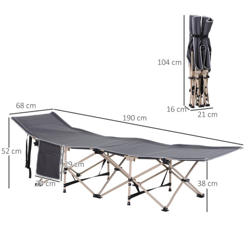 Rootz Field Bed - Camping Bed - Foldable Bed - Weather-Resistant - Easy Transport - 190x68x52cm, Grey