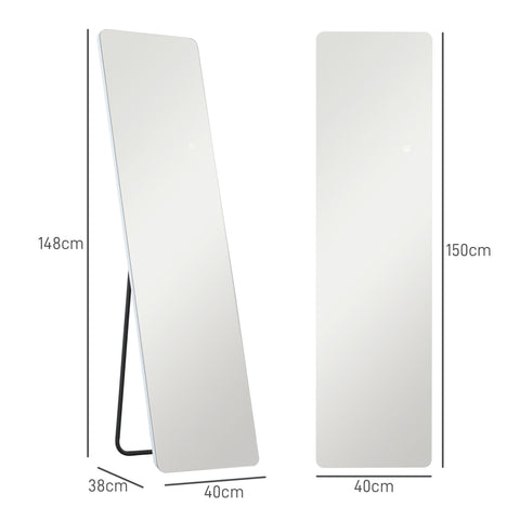 Rootz LED Full-Length Mirror - Dressing Mirror - Standing Mirror - Dimmable - Touch Control - 40 x 150 cm - Frameless Design - Optimal Illumination
