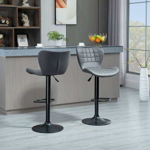 Rootz Faux Leather Bar Stools Set - Adjustable Height Stools - Rotating Seats - Steel Frame - Gray - 47cm x 51.5cm x 89-109cm