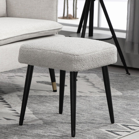 Rootz Stool - Footrest Ottoman - Cashmere Look - Soft Padding - Steel Legs - Light Gray - 42cm x 42cm x 47cm