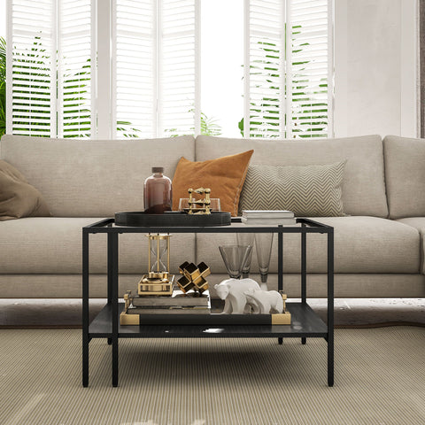 Rootz Square Coffee Table - Minimalist Glass Table - Modern Living Room Table - Storage Shelf - 73cm x 73cm x 46.5cm