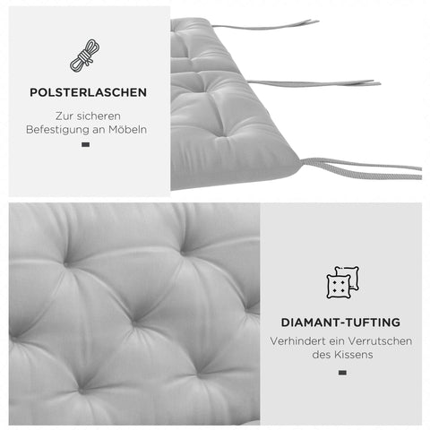 Rootz 3 Seater Garden Bench Cushion - Bank Cover - Seat Pillow - Enhanced Comfort - 150x98x8 cm Grey