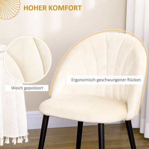 Rootz Dining Chair Set - Shell-Shaped Chairs - Velvet Look Padding - Metal Legs - 52cm x 54cm x 79cm - Gray - Set of 6