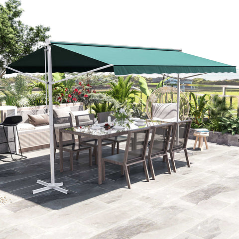 Rootz Double Desk Sail - Retractable Sunshade - Awning Shelter - Waterproof Metal & Polyester - 3m x 2.95m x 2.6m