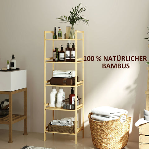 Rootz Bamboo Bathroom Shelf - Storage Shelf - Adjustable Shelves - Water-Repellent Bamboo - 43.5 x 31.5 x 142 cm