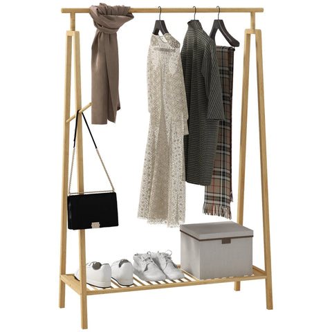 Rootz Coat Stand - Clothes Rack - Bamboo Coat Hanger - Shoe Organizer - Stylish A-Frame - 110cm x 42cm x 152cm