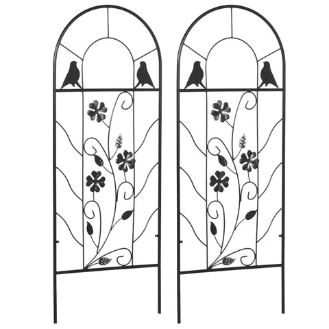 Rootz Set of 2 Garden Metal Trellis - Bird and Clover Decoration - Garden & Patio - Black - 38 x 98 cm