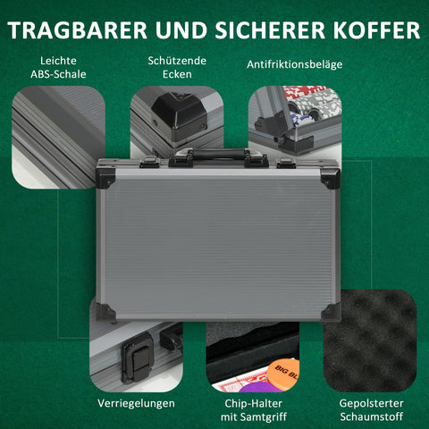 Rootz Poker Set - Poker Case - 400 Chips - Casino Games - 39.5cm x 28cm x 8cm - Organized Play - Texas Hold'em for Up to 10 Players