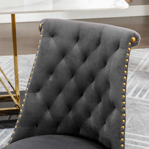 Rootz Set of Two Velvet Dining Chairs - Padded Backrest - Ergonomic Seating - Gold Metal Legs - 43.9cm x 62cm x 87.5cm