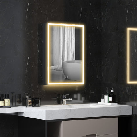 Rootz Mirror Cabinet - Bathroom Cabinet - LED Storage Unit - Dimmable Lighting - Space Optimization - 50cm x 12.8cm x 70cm - Black