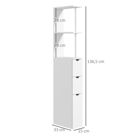Rootz Bathroom Cabinet - Storage Unit - Organizer - Space Saver - Secured with Anti-Tipping - 15 x 33 x 136.5 cm White
