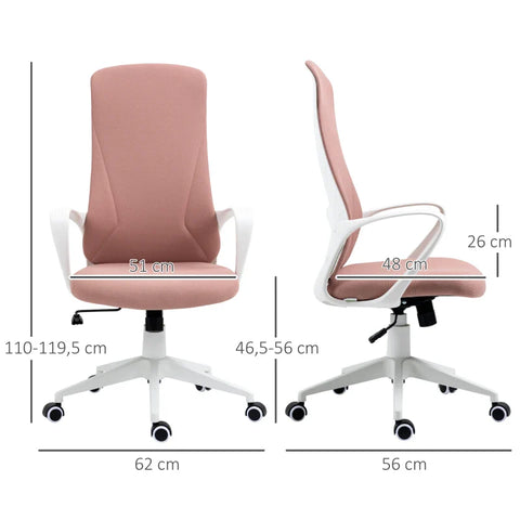 Rootz Office Chair - Computer Chair - Tilting Backrest - Rotatable - Height Adjustable - Pink - 62 x 56 x 110-119.5cm