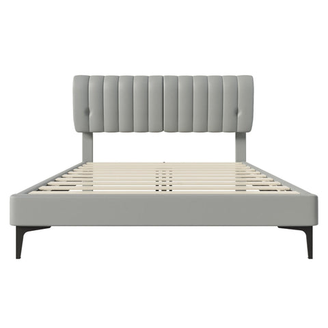 Rootz Gray Upholstered Bed - Modern Bed Frame - Easy-Care Bed - Removable Backrest - PU Material - 203cm x 148cm x 107.5cm