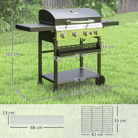 Rootz Gas Grill - BBQ Grill - Outdoor Cooker - Efficient 5-Burner System - 135cm x 55cm x 103cm - Black