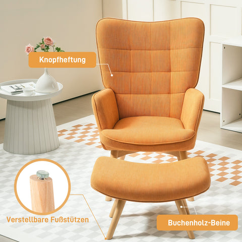 Rootz Accent Chair with Stool - Relaxation Chair - Lounge Armchair - Ergonomic Comfort - 72cm x 80cm x 101cm - Corduroy Look - Brown