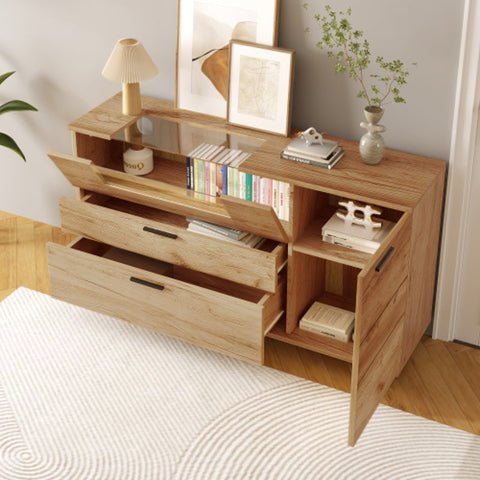 Rootz LED Glass Door Sideboard - Buffet - Cabinet - App Control LED Lights - 140L x 38W x 79.5H cm - Modern Design, Ample Storage